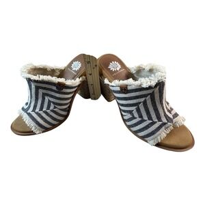 Yellow Box Striped Fringe Heeled Mules Size‎ 7.5 Boho Slip-On Sandals